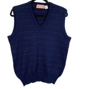Lazarus Vintage Made in Italy Wool Blend V-Neck Sweater Vest Mens Medium‎ Navy